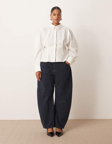 ARRANGE Curve Tova tapered curved leg jean with roll hem in blue black