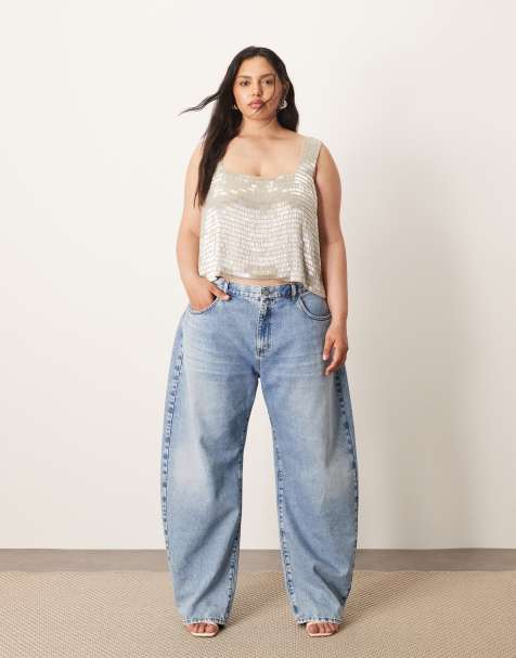 ARRANGE Curve Tova tapered curved leg jeans with cuffed hem in light wash - view 1