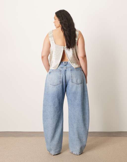 ARRANGE Curve Tova tapered curved leg jeans with cuffed hem in light wash