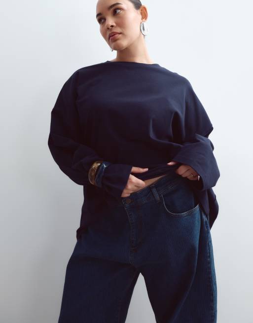 ARRANGE Curve Tova tapered jeans med buet ben og opsmøget kant i struktureret stribe, 4 af 5