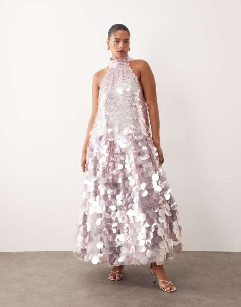 ARRANGE Curve – Trapezförmiges Neckholder-Maxikleid in Flieder mit scheibenförmigen Pailletten - view 1