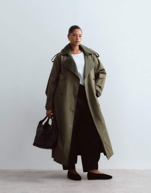 ARRANGE Curve - Trench-coat croisé avec revers bicolore - Kaki, 1 de 4