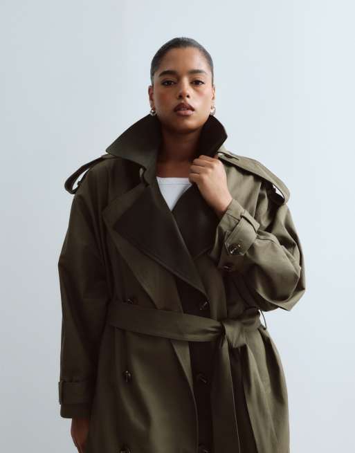 ARRANGE Curve - Trench-coat croisé avec revers bicolore - Kaki, 4 de 4