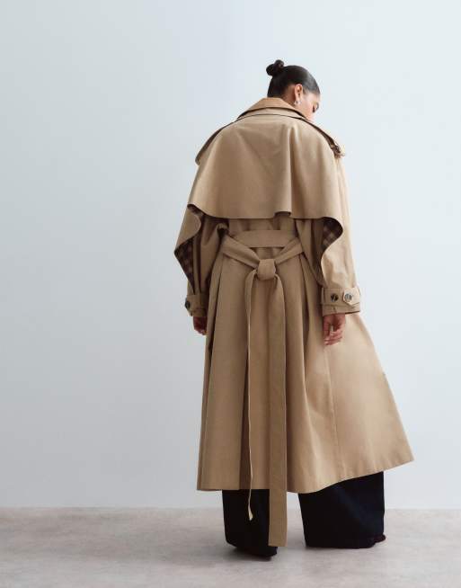 ARRANGE Curve - Trench doppiopetto con rever color cuoio bicolore, 3 di 4