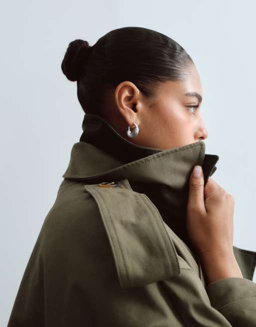 ARRANGE Curve two tone lapel double breasted trench coat in khaki, 2 of 4
