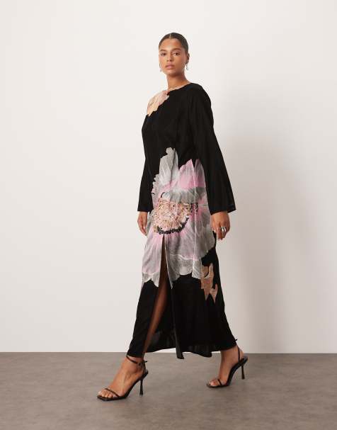 ARRANGE Curve velvet embroidered floral maxi dress in black - view 1