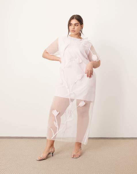 ARRANGE Curve - Vestito lungo in organza rosa chiaro con fiori applicati - view 1