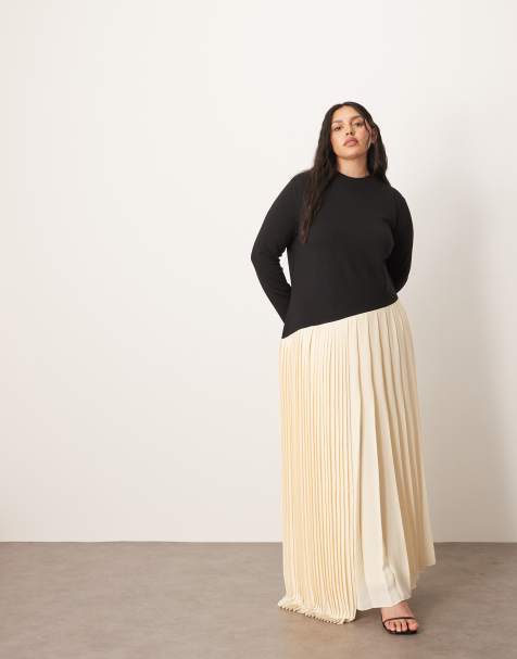 ARRANGE Curve - Vestito lungo sagomato nero con gonna a pieghe e tessuto a contrasto - view 1