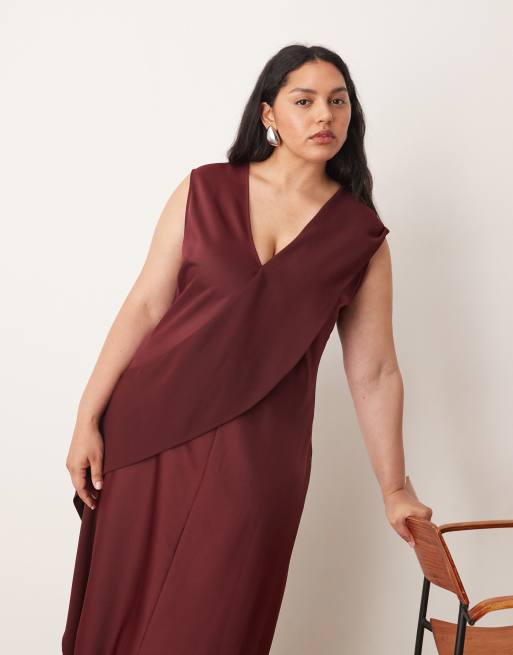 ARRANGE Curve - Vestito lungo senza maniche color merlot con pannello a contrasto, 2 di 4