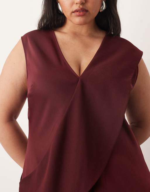 ARRANGE Curve - Vestito lungo senza maniche color merlot con pannello a contrasto, 3 di 4