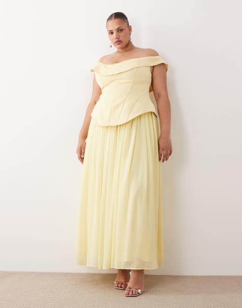 ARRANGE Curve - Vestito lungo strutturato con spalle scivolate e gonna a ruota giallo limone - view 1