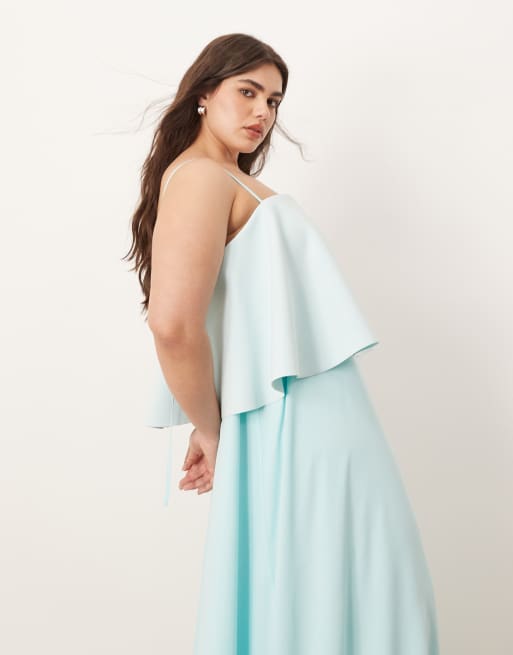 ARRANGE Curve - Vestito lungo voluminoso a strati azzurro con spalline sottili, 2 di 4