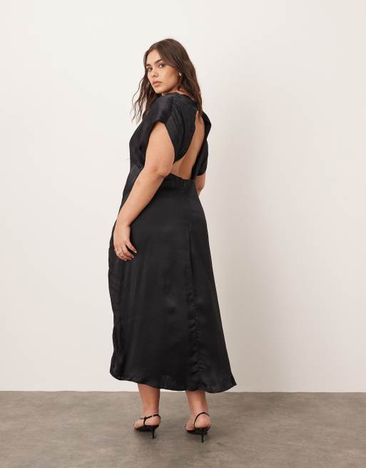 ARRANGE Curve - Vestito midi nero asimmetrico ricamato a fiori, 3 di 4