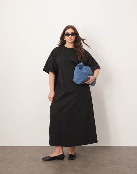 ARRANGE Curve - Vestito midi premium stile T-shirt in tessuto pesante nero - view 1