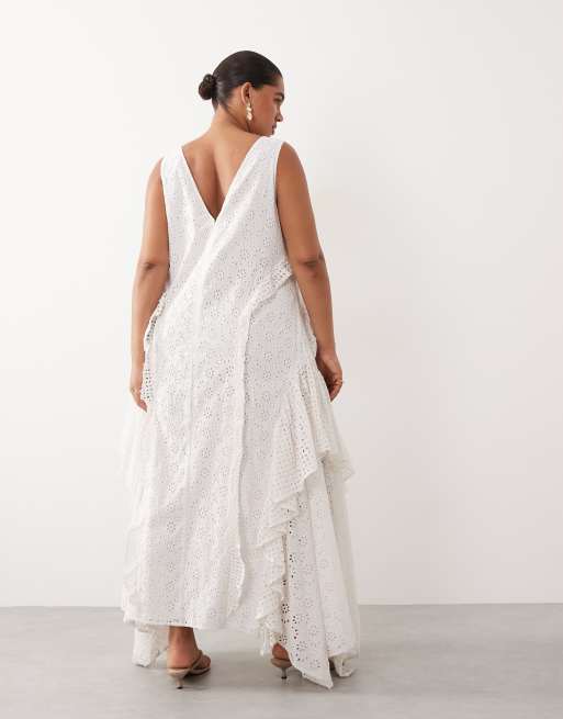 ARRANGE Curve – Vit, panelsydd maxiklänning i broderie anglaise, 4 av 4