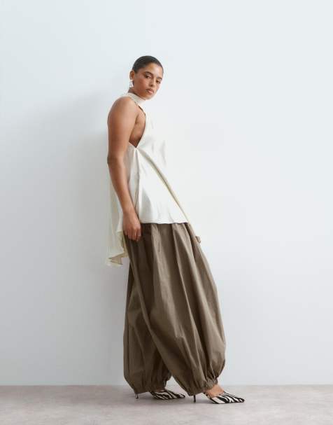 ARRANGE Curve waist seam balloon leg trousers in khaki - view 1