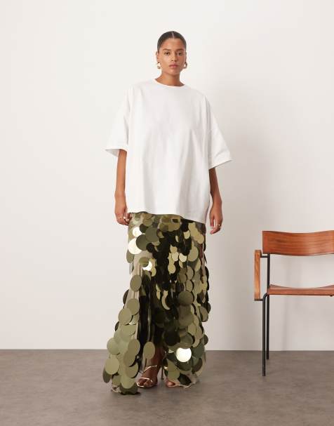 ARRANGE Curve wavey linear embellished square hem maxi skirt