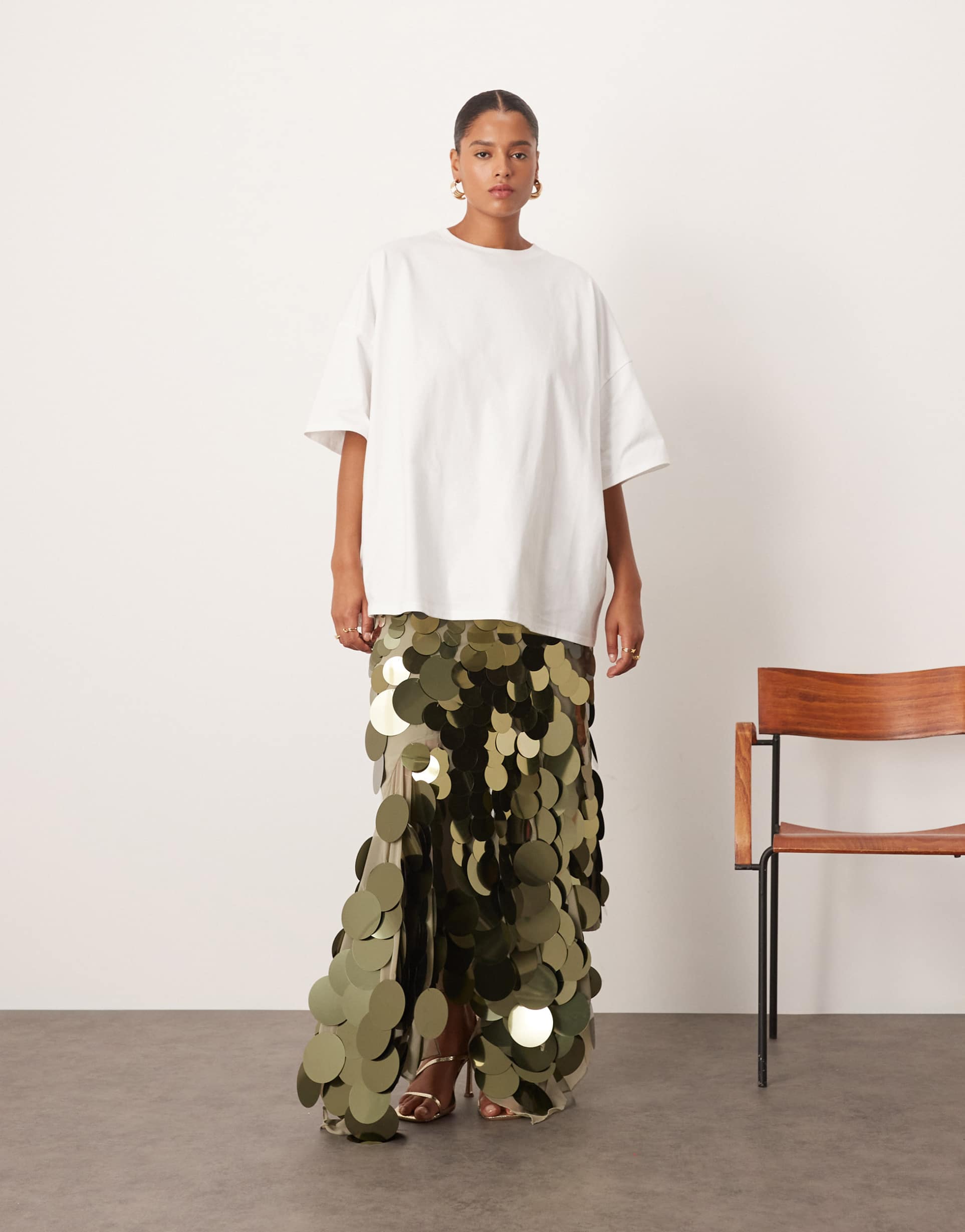 arrange curve wavy linear embellished square hem maxi skirt