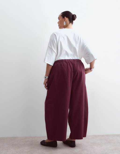 ARRANGE Curve Willa bukser med elastisk talje og løbesnor i vasket burgundy, 3 af 5