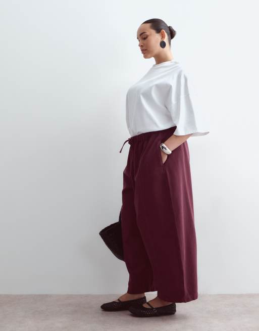 ARRANGE Curve Willa elastic waist drawstring pants in washed burgundy, 5 of 5