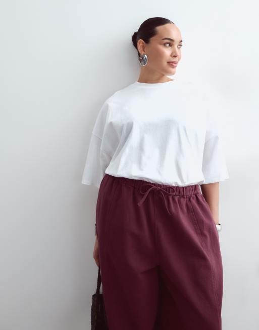ARRANGE Curve Willa elasticated waist drawstring pants in washed burgundy, 2 of 5