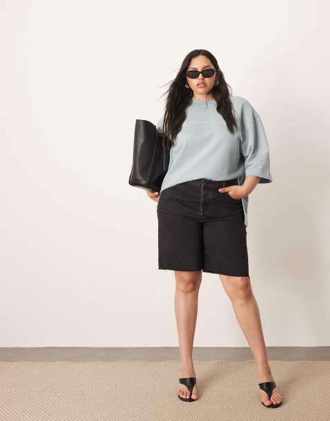 ARRANGE Curve Wilson denim slouchy short in washed black - view 1