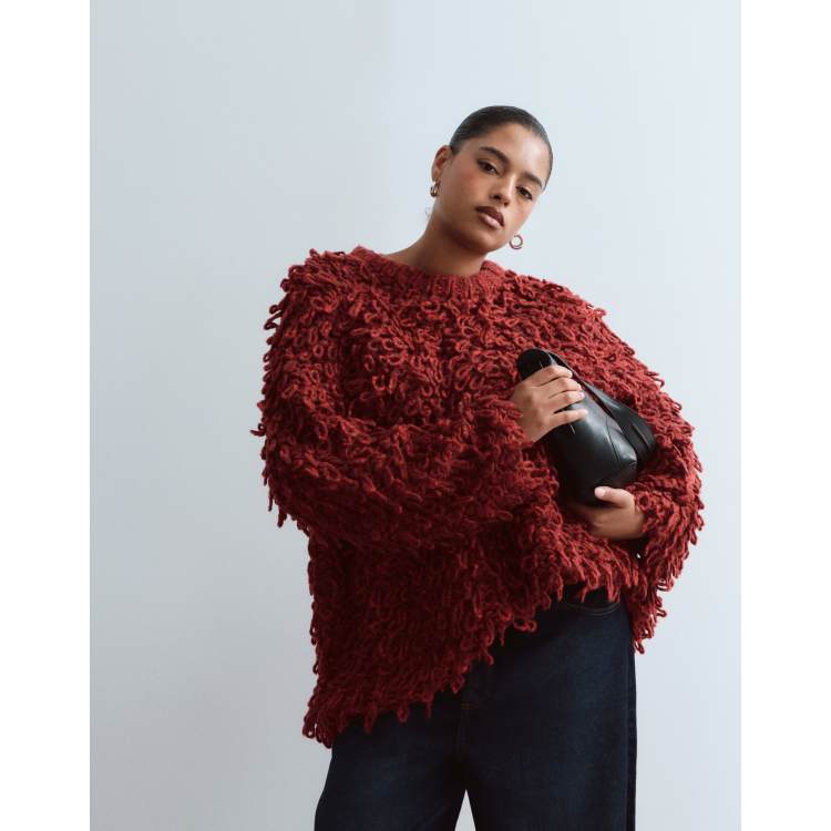 ARRANGE Curve wool blend hand knit ultimate loop fringe sweater in