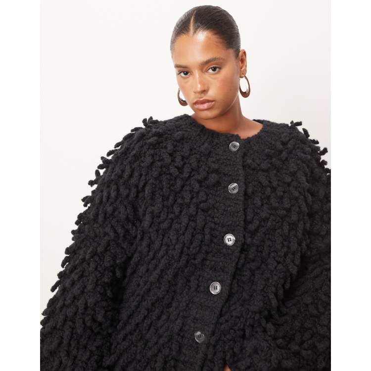 ARRANGE Curve wool hand knit ultimate loop fringe cardigan in