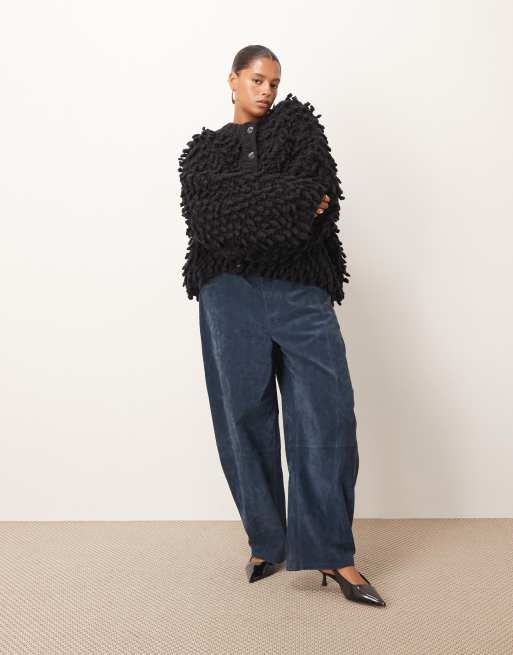 ARRANGE Curve wool hand knit ultimate loop fringe cardigan in