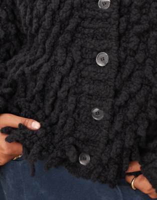 ARRANGE Curve wool hand knit ultimate loop fringe cardigan in