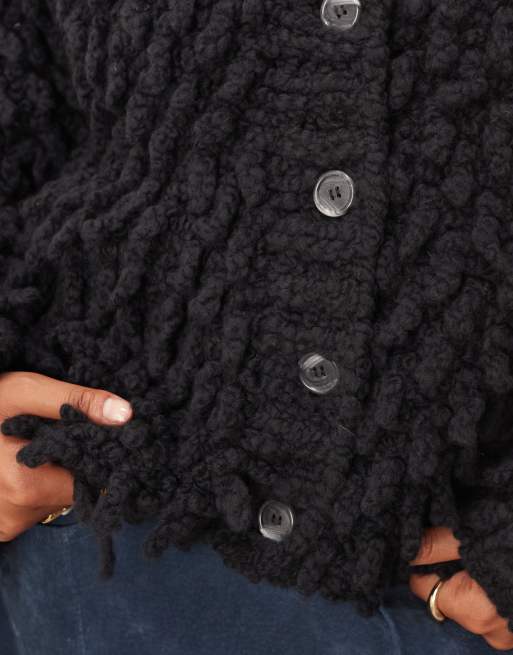 ARRANGE Curve wool hand knit ultimate loop fringe cardigan in