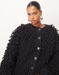 [ARRANGE] ARRANGE Curve wool hand-knit ultimate loop fringe cardigan in black 2XL BLACK