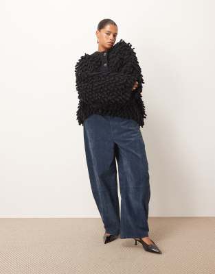 Arrange Curve Wool Hand Knit Ultimate Loop Fringe Cardigan In Black