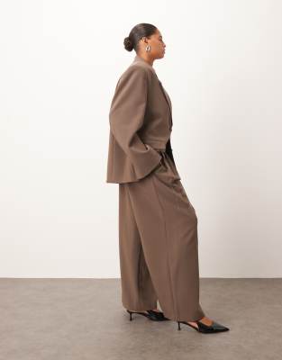 Arrange Curve Wool Look Pleated Wide Leg Pants In Brown