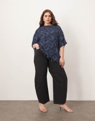 Arrange Curve Woven Textured Oversized T-shirt In Blue