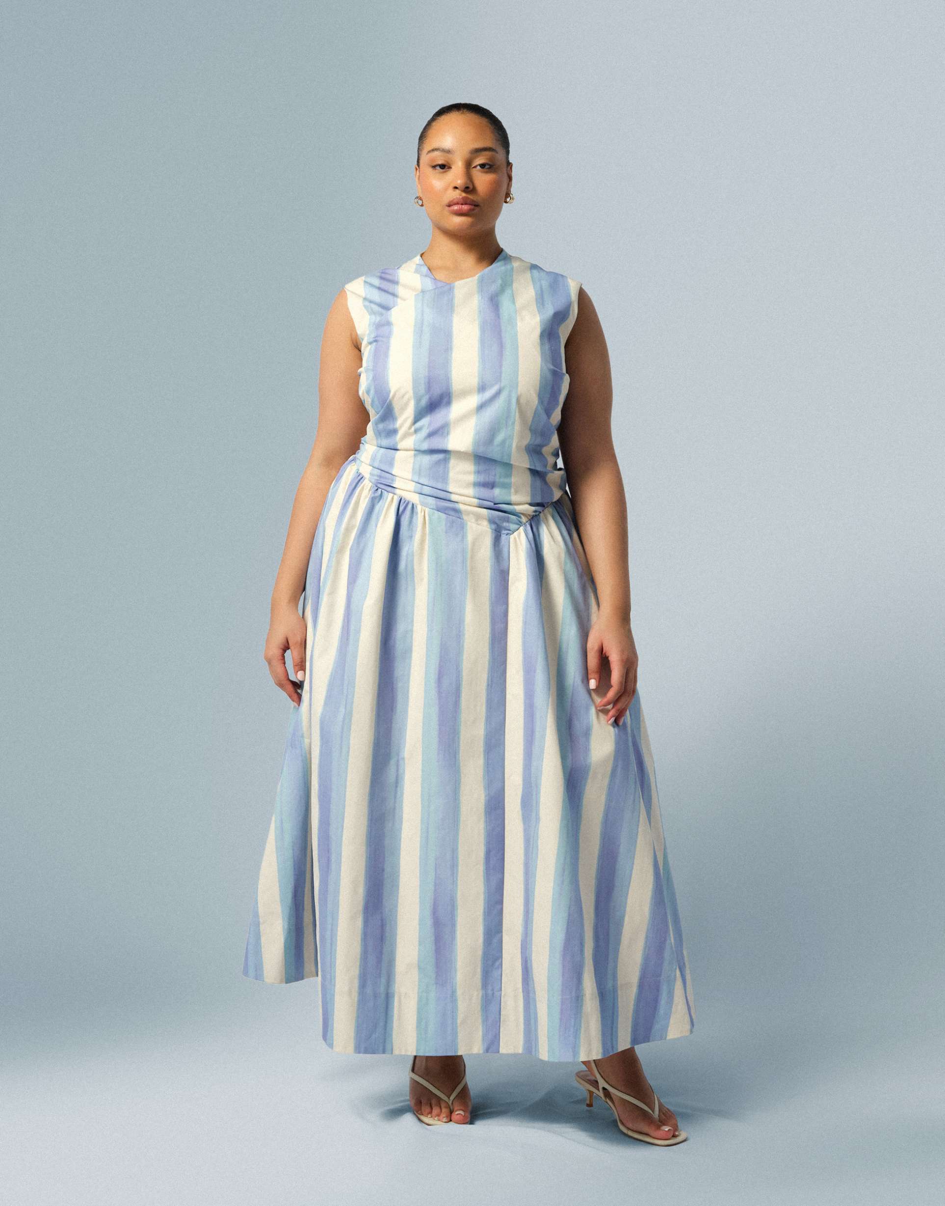 arrange curve wrap drop waist maxi dress in blue stripe