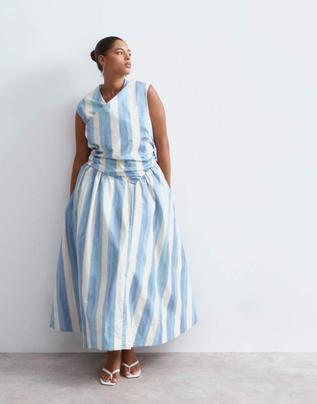 ARRANGE Curve wrap drop waist maxi dress in blue stripe