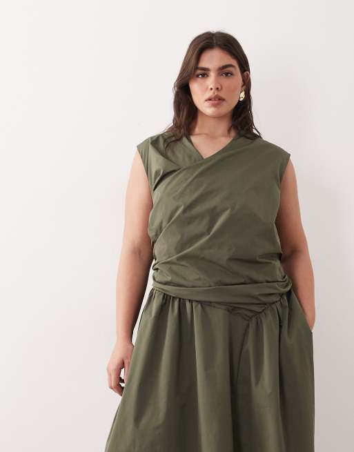 ARRANGE Curve wrap drop waist maxi dress in dark khaki, 2 of 4