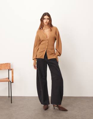 Arrange Curved Seam Detailing Cardigan In Brown
