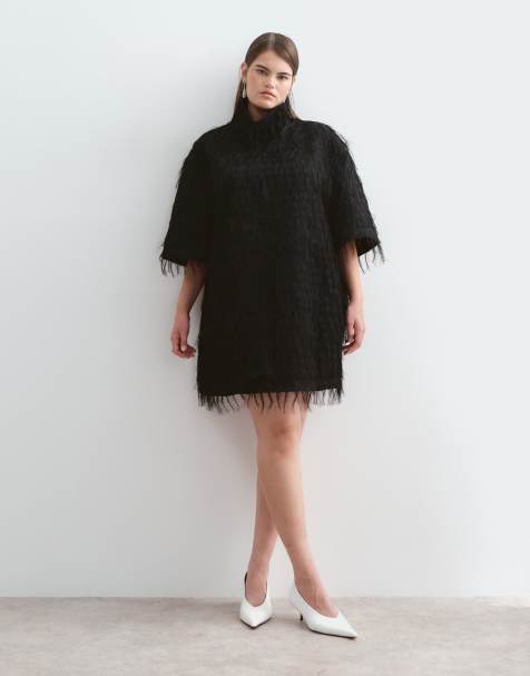 ARRANGE Curve&nbsp;fringe high neck t-shirt sleeve mini dress in black