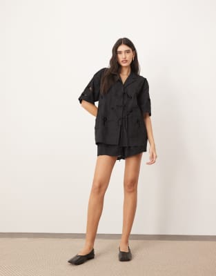 ARRANGE ARRANGE cut work embroidered shorts co-ord in black