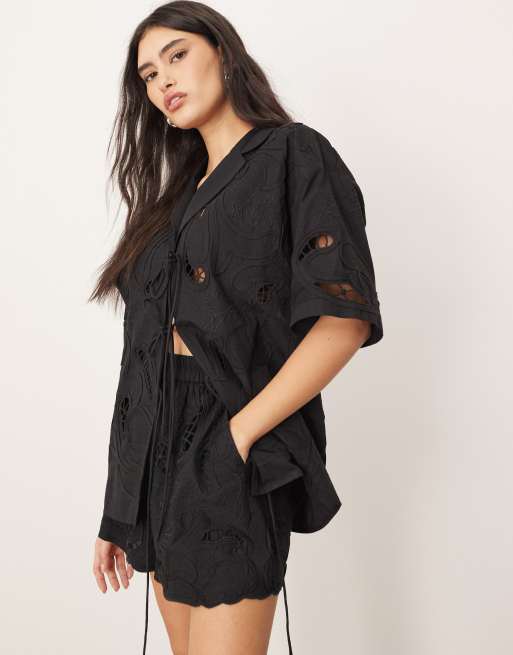 ARRANGE cut work embroidered shorts in black - part of a set, 2 of 5