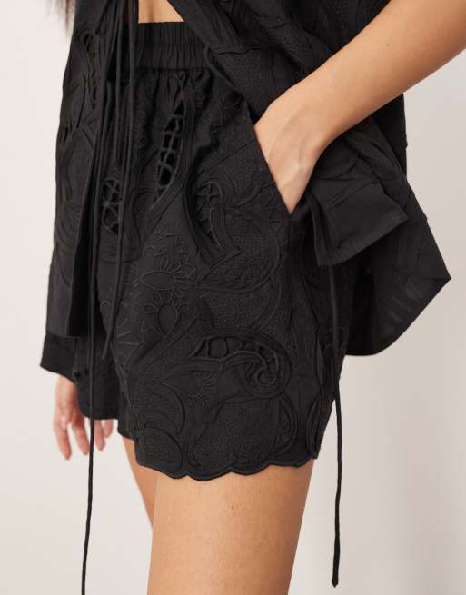 ARRANGE cut work embroidered shorts in black - part of a set, 3 of 5