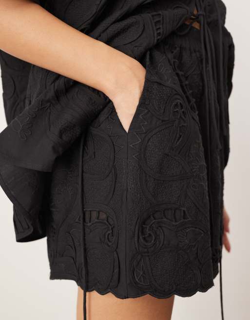 ARRANGE cut work embroidered shorts in black - part of a set, 4 of 5