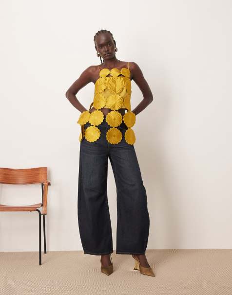 ARRANGE cut work floral fringe hem top in gold - view 1