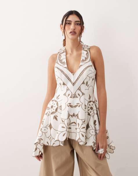 ARRANGE cutwork embroidered longline trapeze hem top - view 1