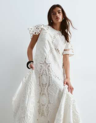 ARRANGE cutwork embroidered maxi dress in white