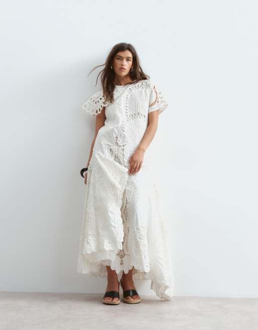 ARRANGE cutwork embroidered maxi dress in white, 2 of 4