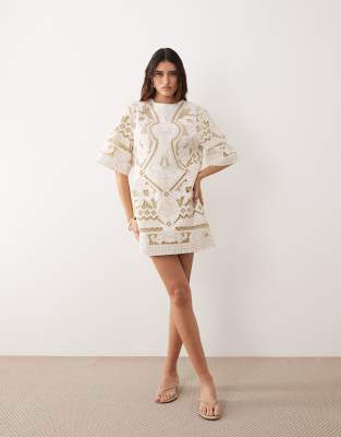Arrange Cutwork Embroidered Mini Dress In White