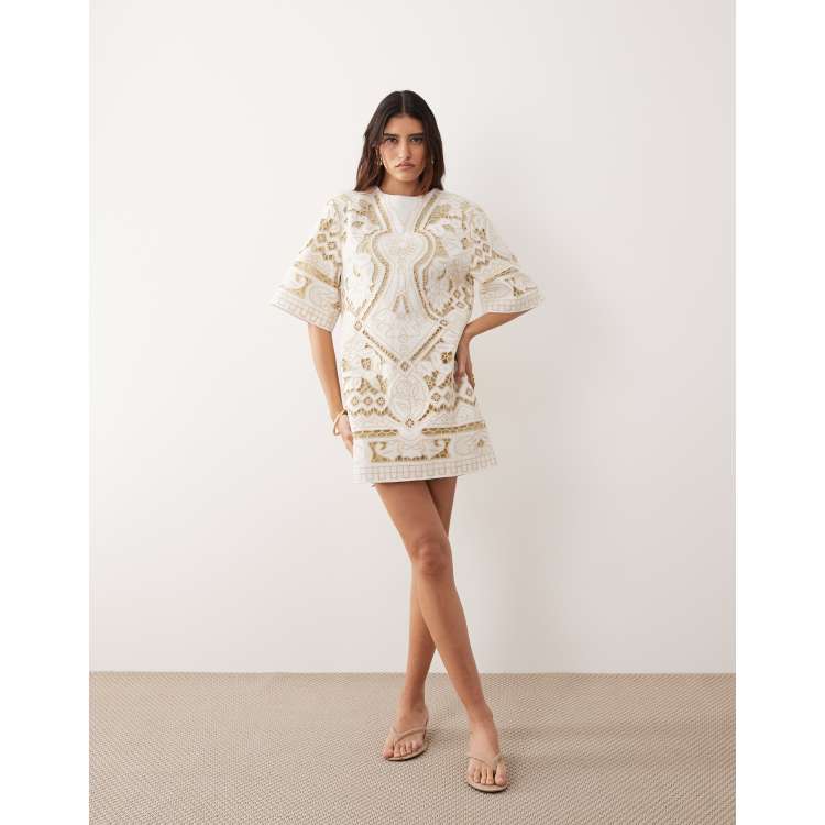 ARRANGE cutwork embroidered mini dress in cream | ASOS